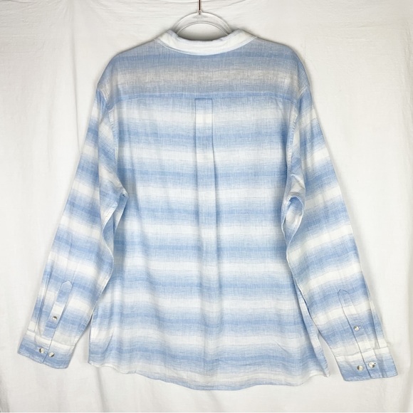 Even Tide Linen Blend Blue White Stripes Button Down Shirt Size Large - Picture 3 of 8